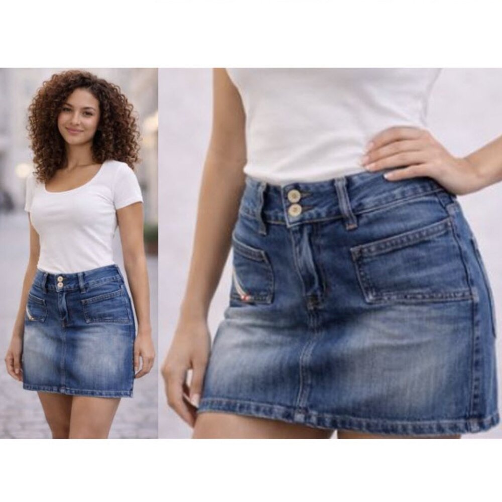 Diesel Denim Mini Skirt Blue Low Rise Y2K Cargo Pocket Jean Size medium